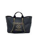 CHANEL BLACK RAFFIA DEAUVILLE TOTE BAG GHW