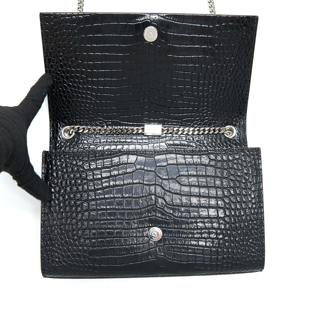 SAINT LAURENT KATE WITH TASSEL CHAIN BAG CROC EMBOSSED CALFSKIN BLACK SHW