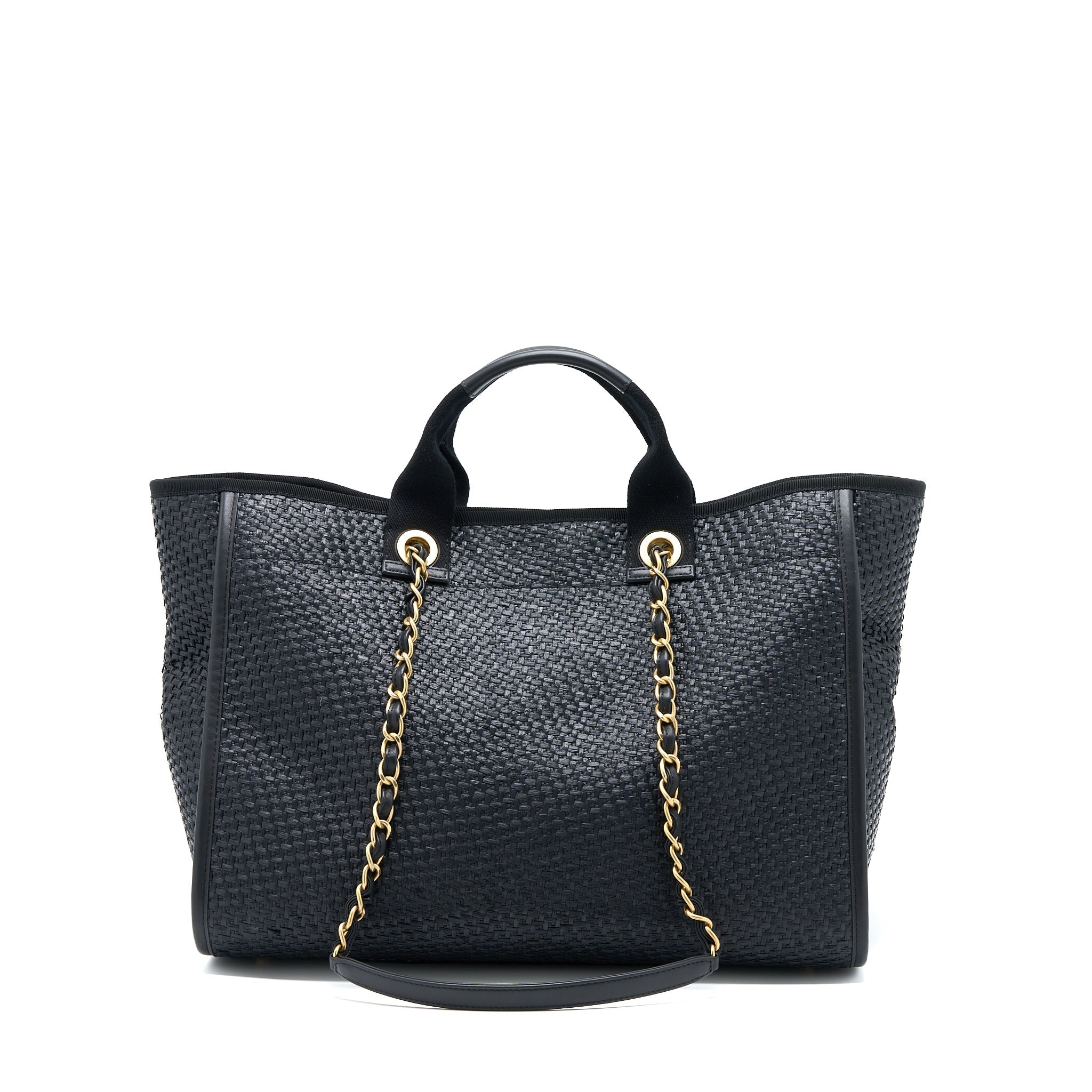 CHANEL BLACK RAFFIA DEAUVILLE TOTE BAG GHW