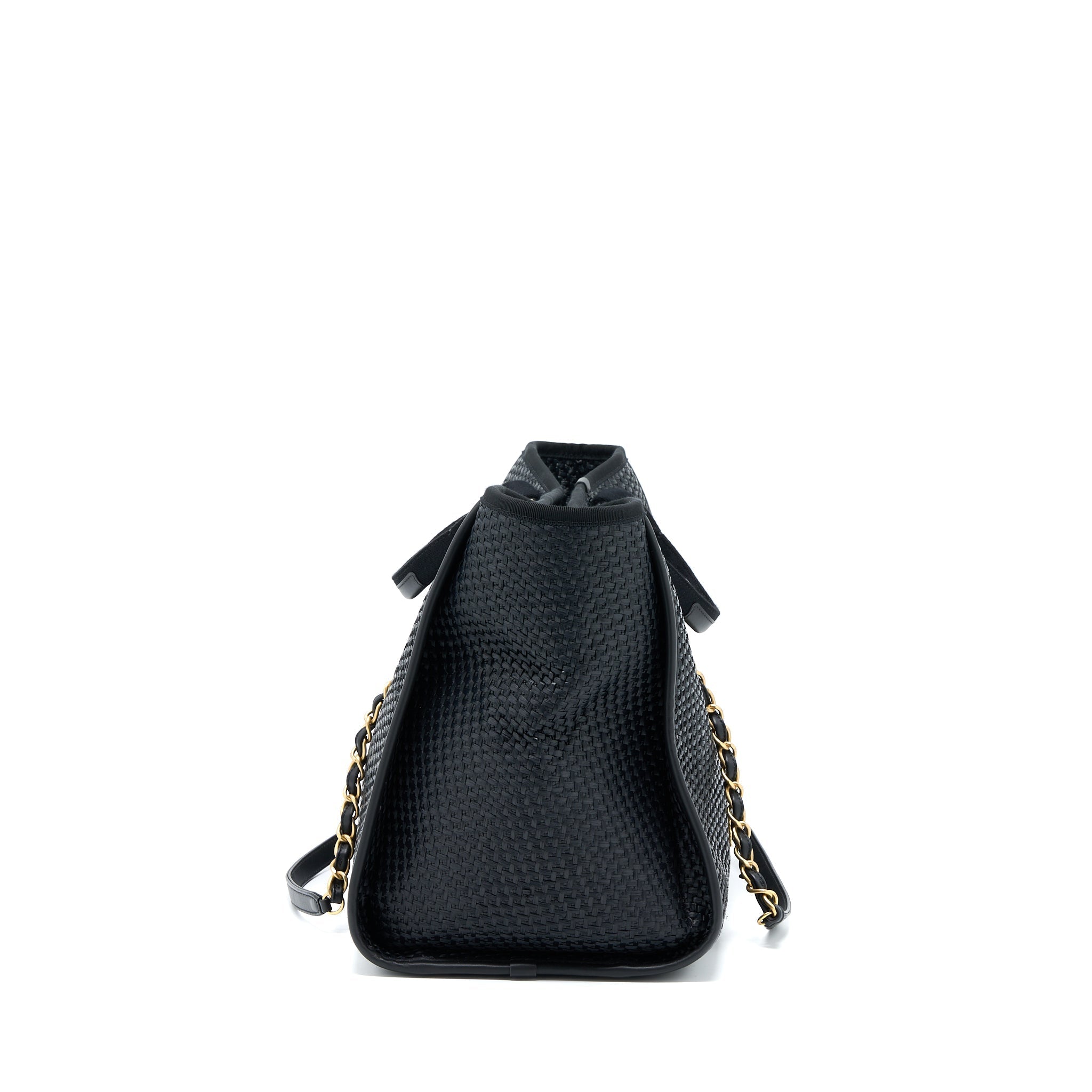 CHANEL BLACK RAFFIA DEAUVILLE TOTE BAG GHW