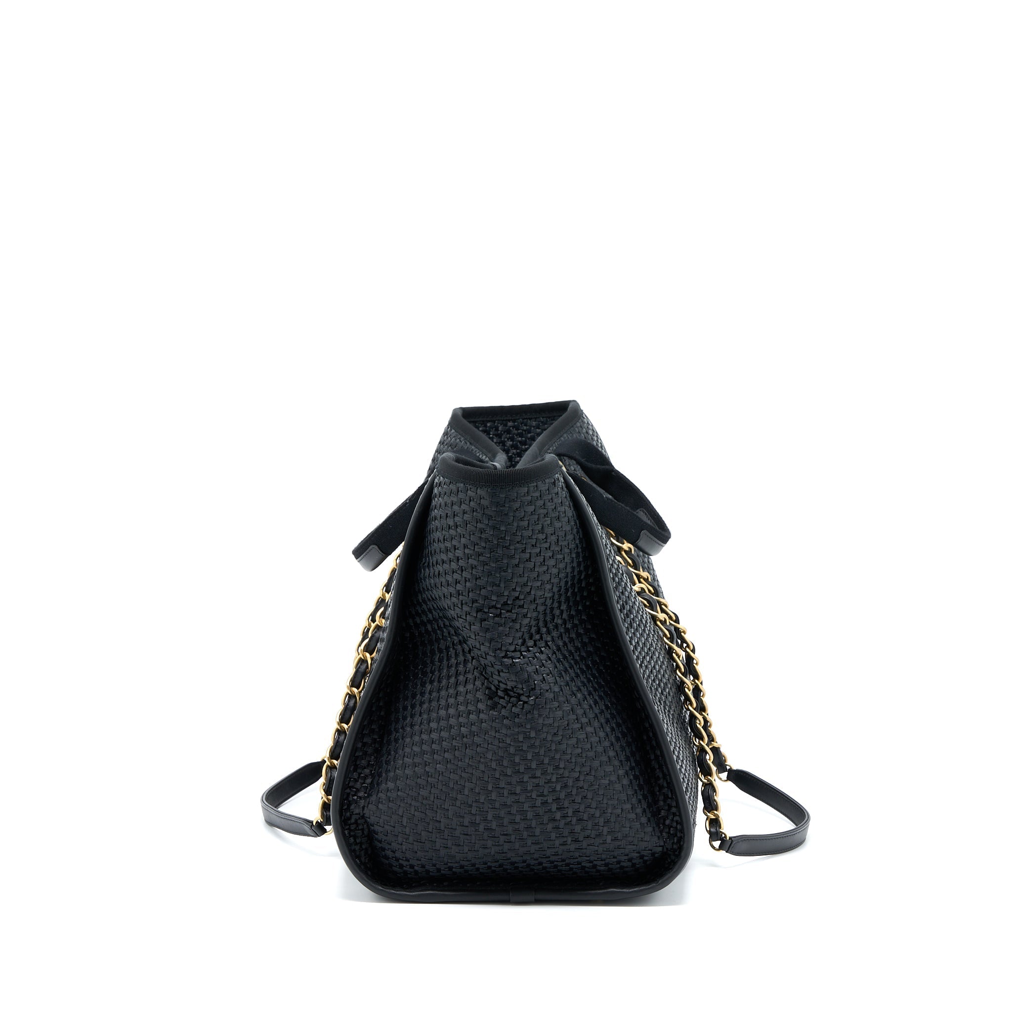 CHANEL BLACK RAFFIA DEAUVILLE TOTE BAG GHW
