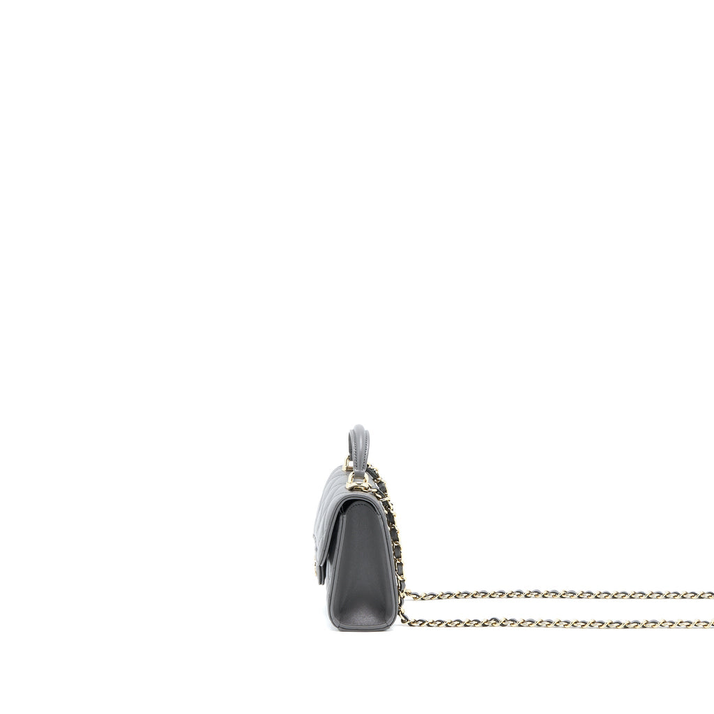 CHANEL MINI TOP HANDLE FLAP BAG LAMBSKIN DARK GREY LGHW