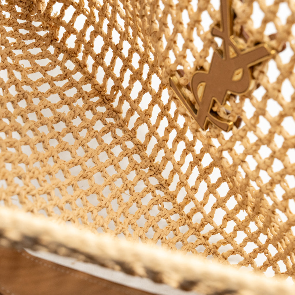 SAINT LAURENT/YSL OXALIS CROCHET SHOULDER BAG RIFFIA/LEATHER BEIGE GHW