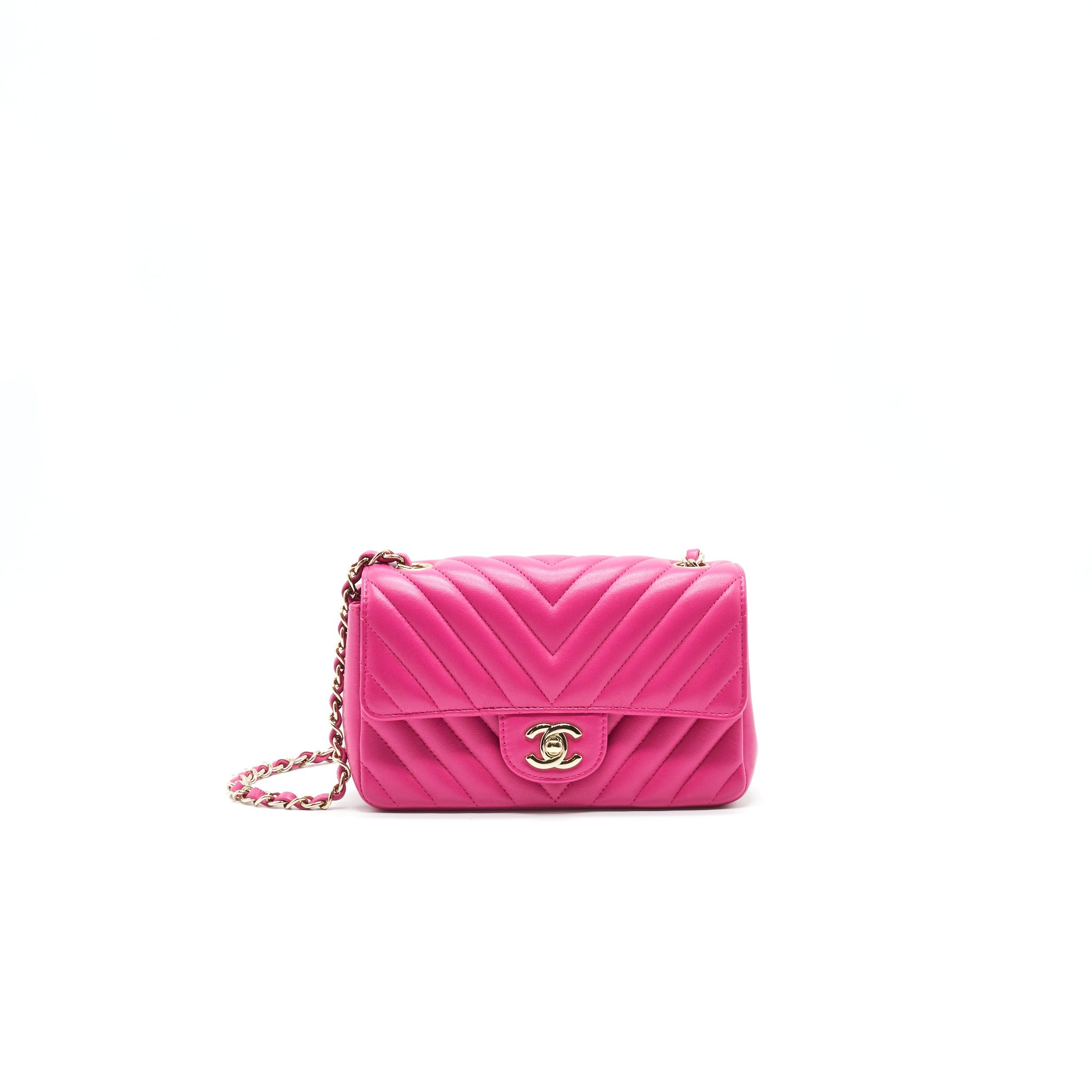 CHANEL CHEVRON MINI RECTANGULAR FLAP BAG PINK WITH LGHW