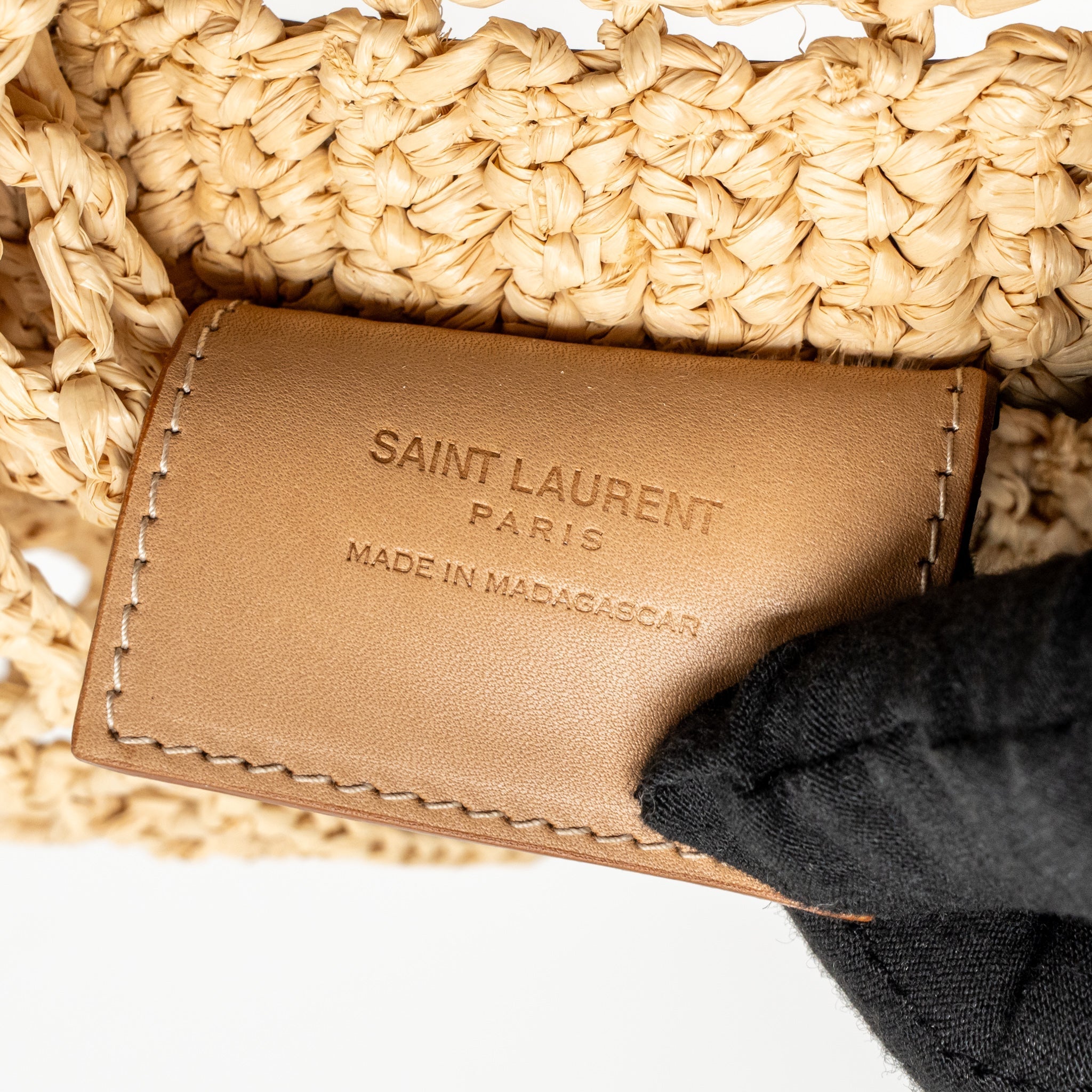 SAINT LAURENT/YSL OXALIS CROCHET SHOULDER BAG RIFFIA/LEATHER BEIGE GHW
