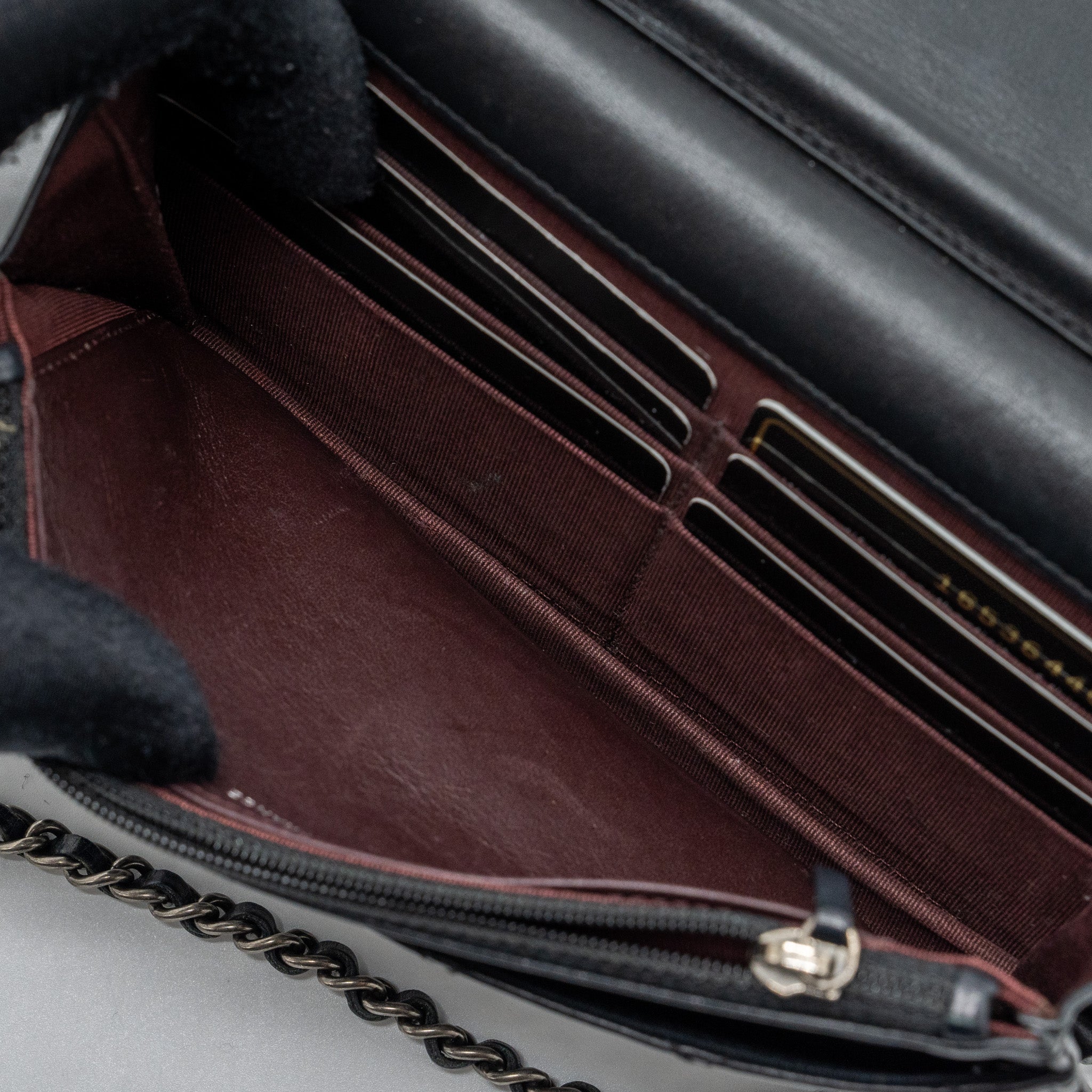 CHANEL 2.55 WALLET ON CHAIN AGED CALFSKIN BLACK RUTHENIUM SHW