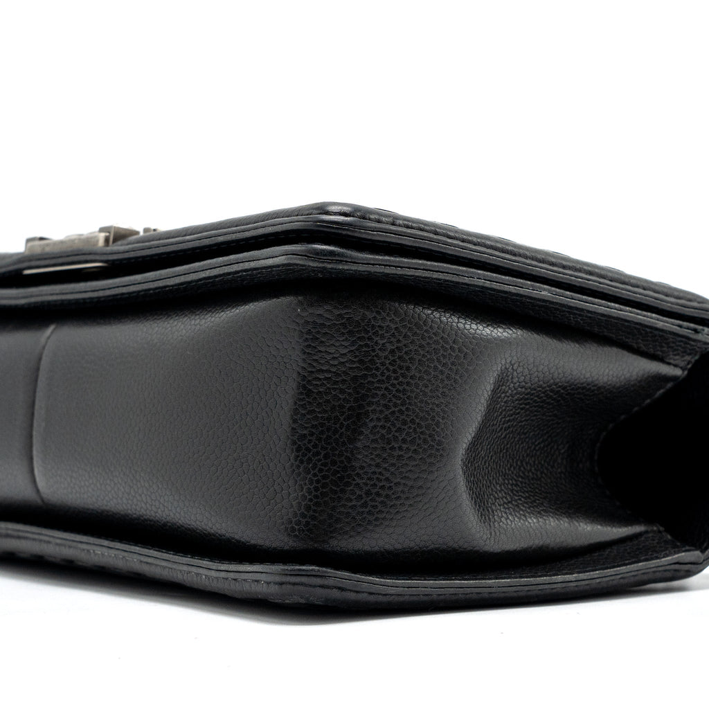 CHANEL MEDIUM BOY BAG LIMITED QUILTED CAVIAR BLACK RUTHENIUM HARDWARE