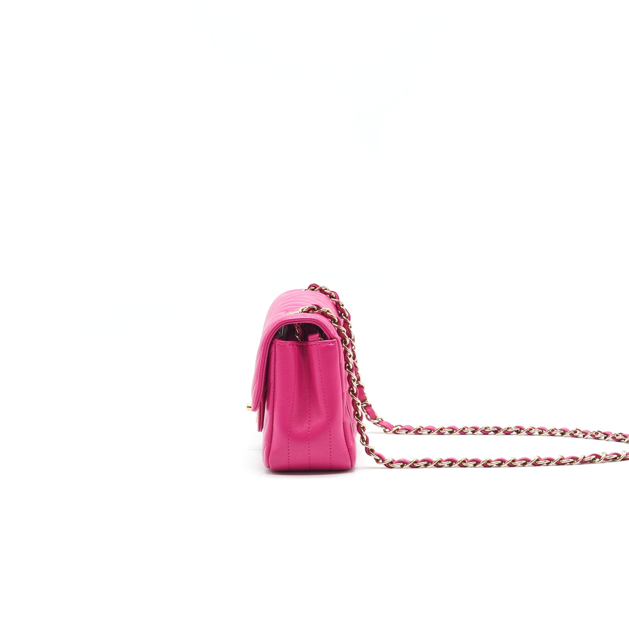 CHANEL CHEVRON MINI RECTANGULAR FLAP BAG PINK WITH LGHW