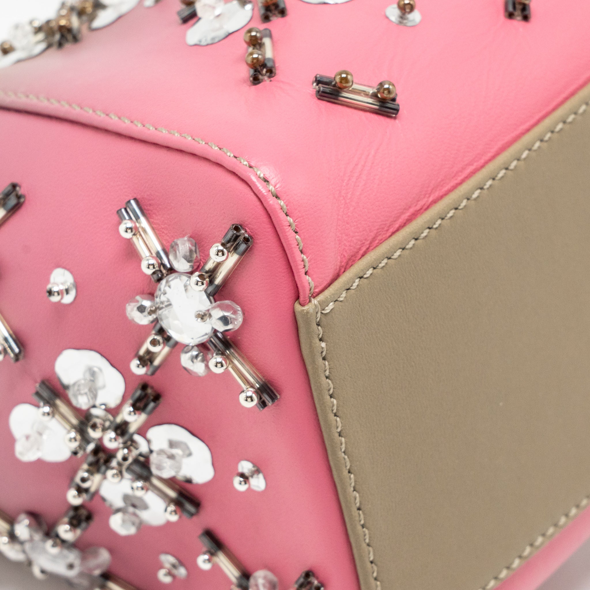 FENDI MINI PEEKABOO BAG CRYSTAL EMBELLISHED OMBRE LEATHER TAUPE/PINK SHW
