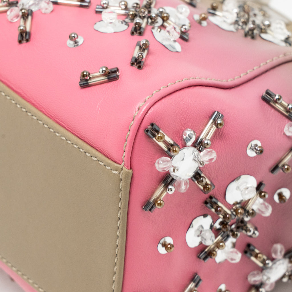FENDI MINI PEEKABOO BAG CRYSTAL EMBELLISHED OMBRE LEATHER TAUPE/PINK SHW
