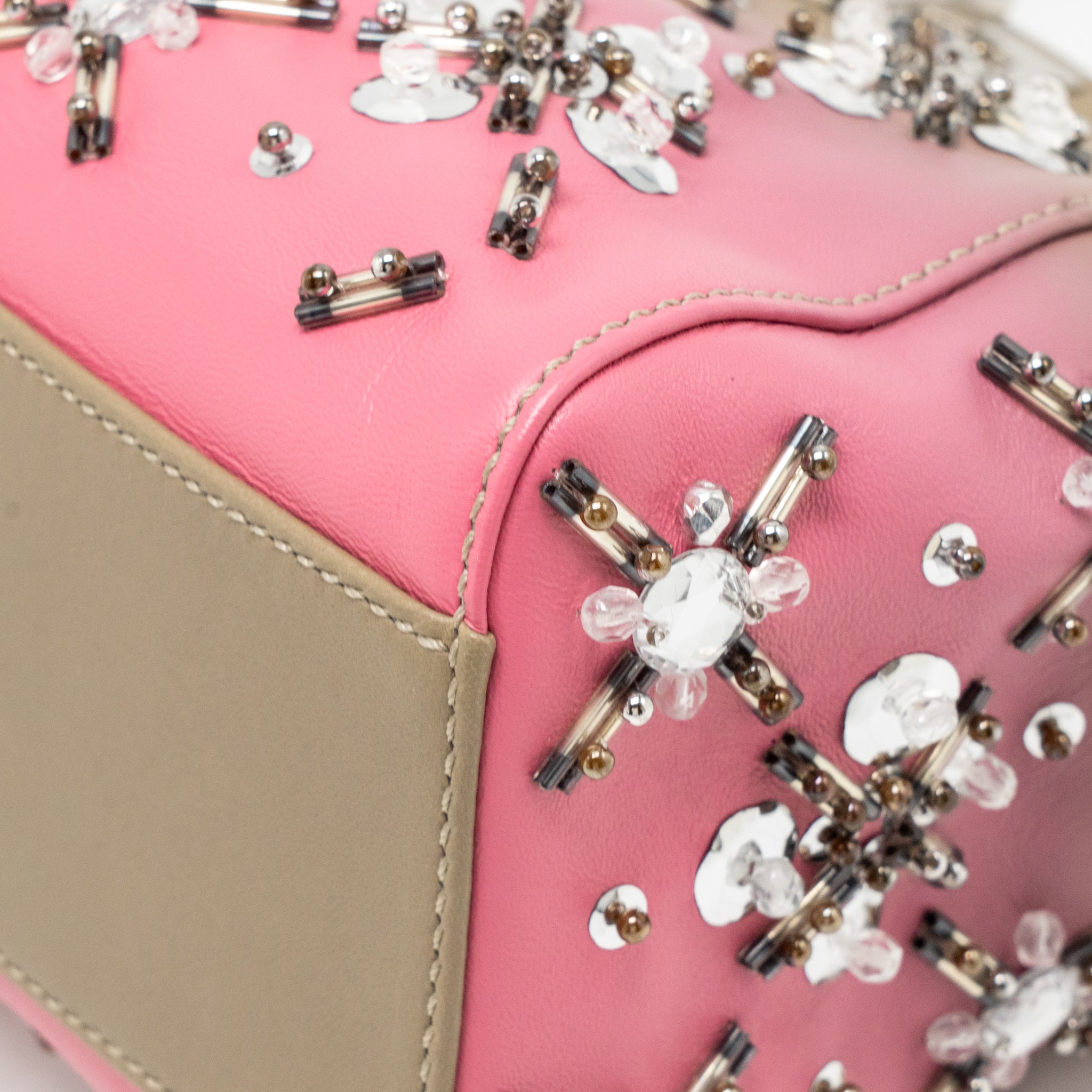 FENDI MINI PEEKABOO BAG CRYSTAL EMBELLISHED OMBRE LEATHER TAUPE/PINK SHW