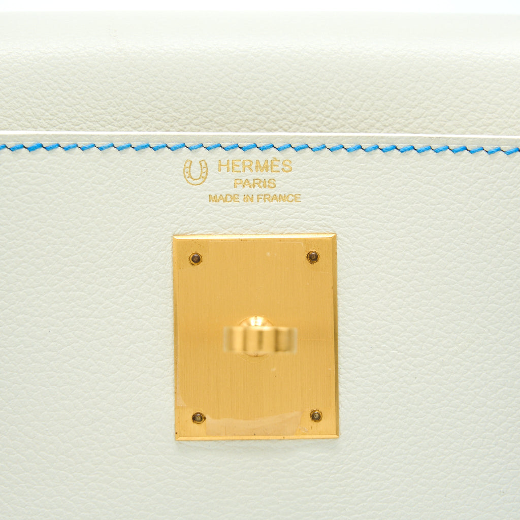 HERMES KELLY 28 SPECIAL ORDER EVERCOLOR BLANC/MYKONO BRUSHED GOLD HARDWARE