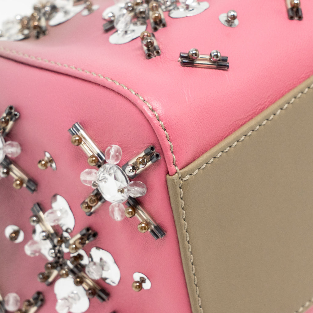 FENDI MINI PEEKABOO BAG CRYSTAL EMBELLISHED OMBRE LEATHER TAUPE/PINK SHW
