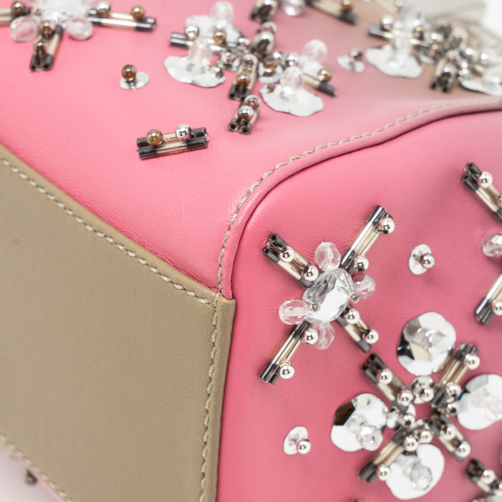 FENDI MINI PEEKABOO BAG CRYSTAL EMBELLISHED OMBRE LEATHER TAUPE/PINK SHW