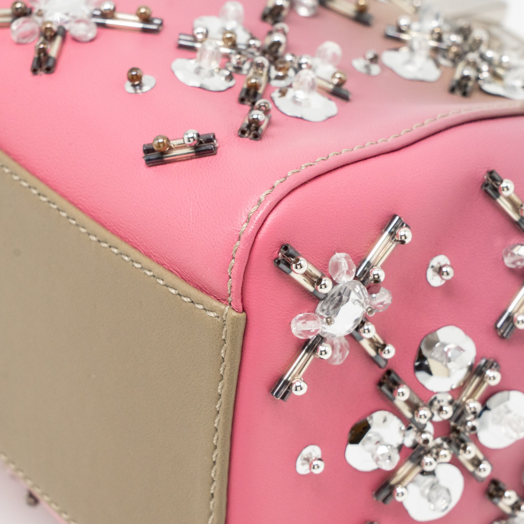 FENDI MINI PEEKABOO BAG CRYSTAL EMBELLISHED OMBRE LEATHER TAUPE/PINK SHW