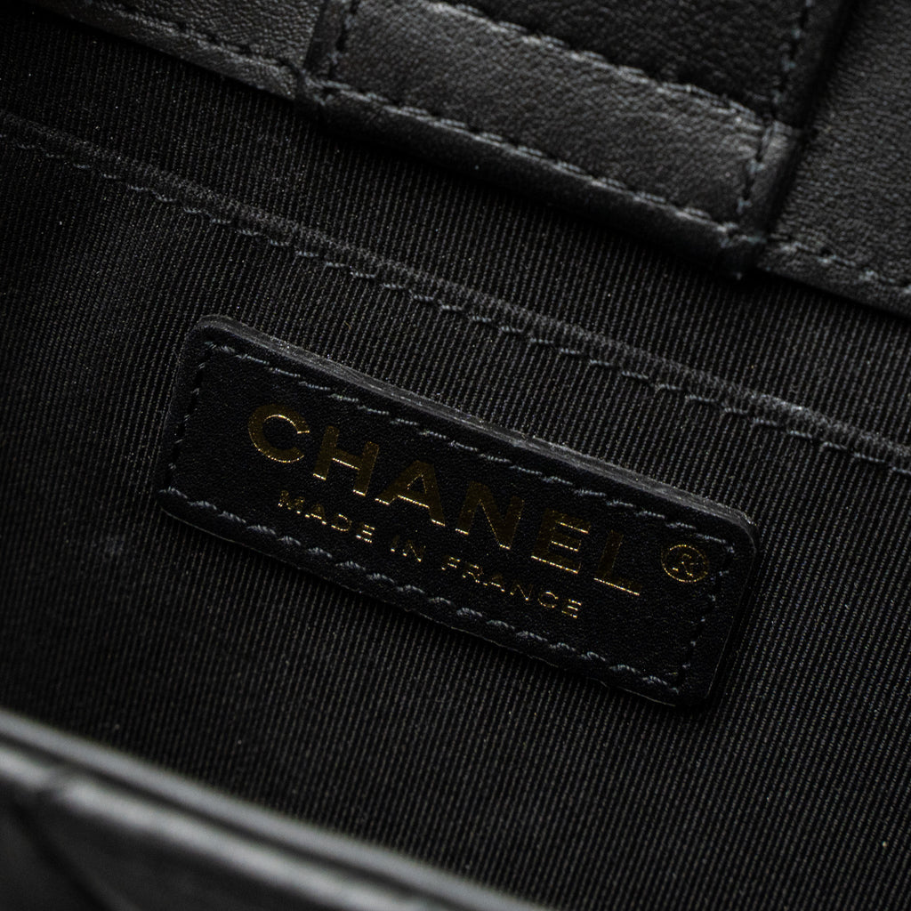 CHANEL GIANT CC LOGO MINI TOTE BAG LAMBSKIN BLACK GHW