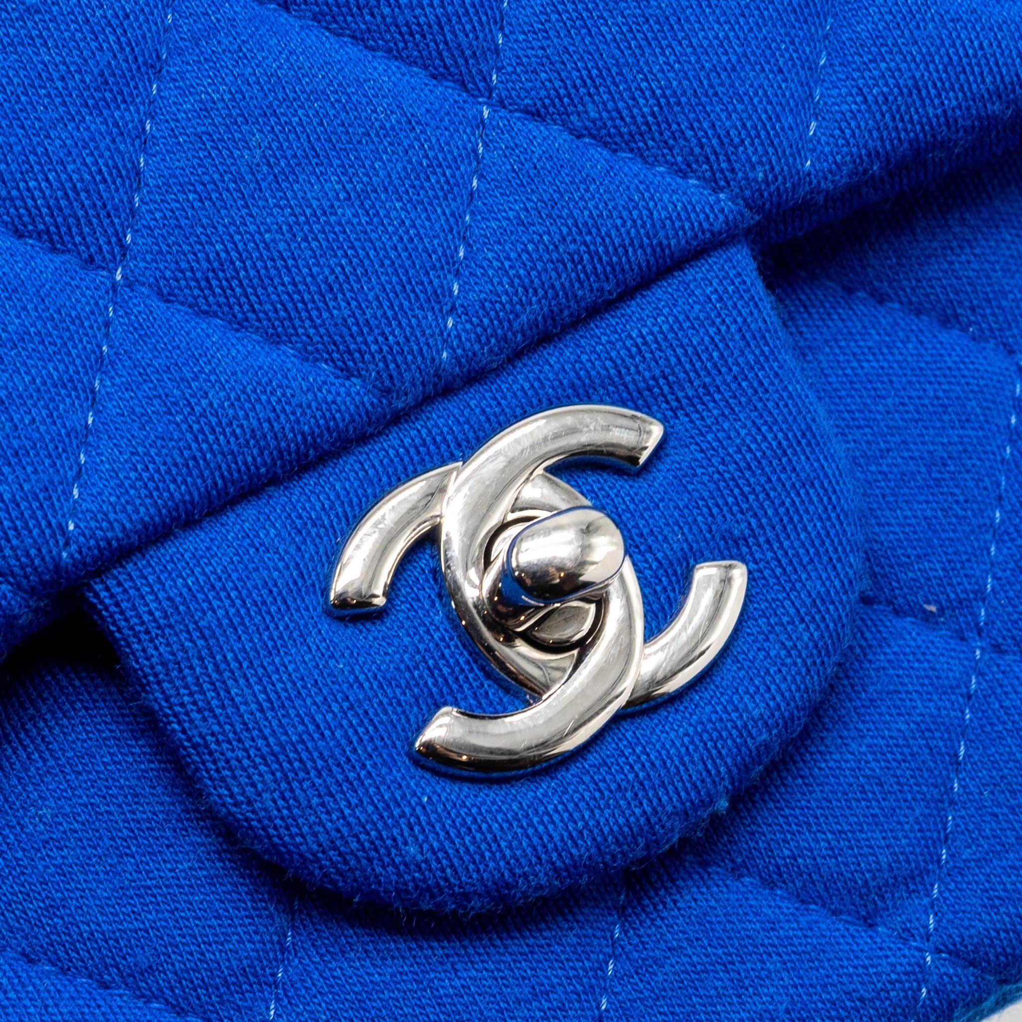 CHANEL MEDIUM CLASSIC DOUBLE FLAP BAG FABRIC BLUE SHW
