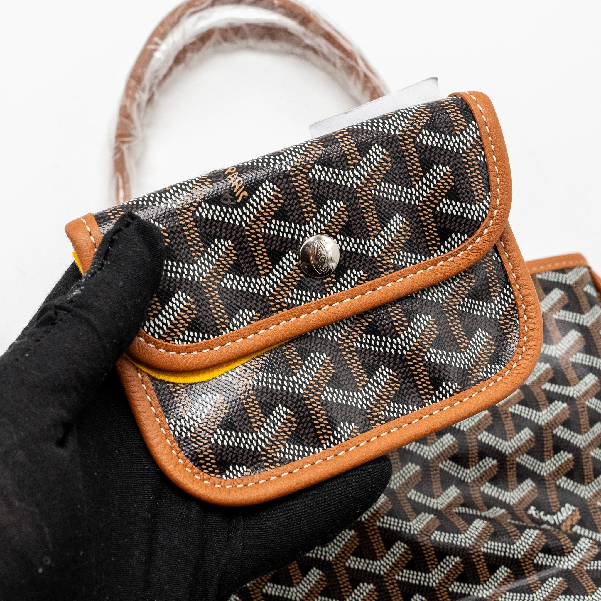 GOYARD MINI ANJOU TOTE BAG GOYARDLINE CANVAS / CALFSKIN BLACK/TAN SHW