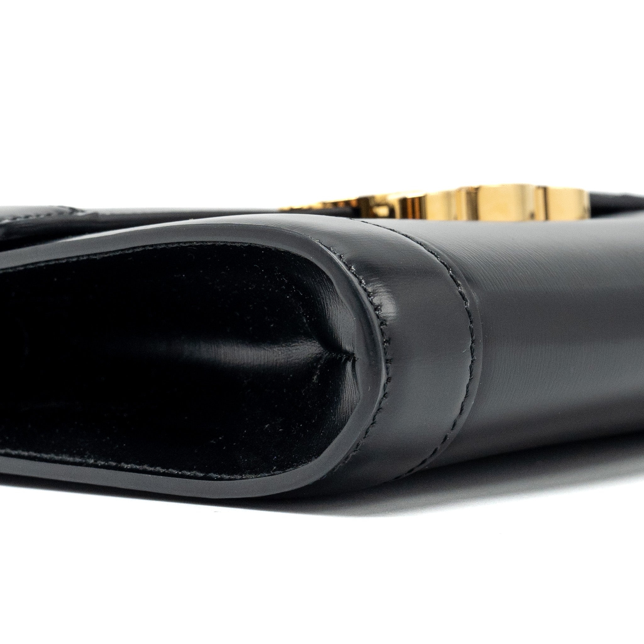 CELINE TRIOMPHE FLAP WALLET WITH STRAP CALFSKIN BLACK GHW