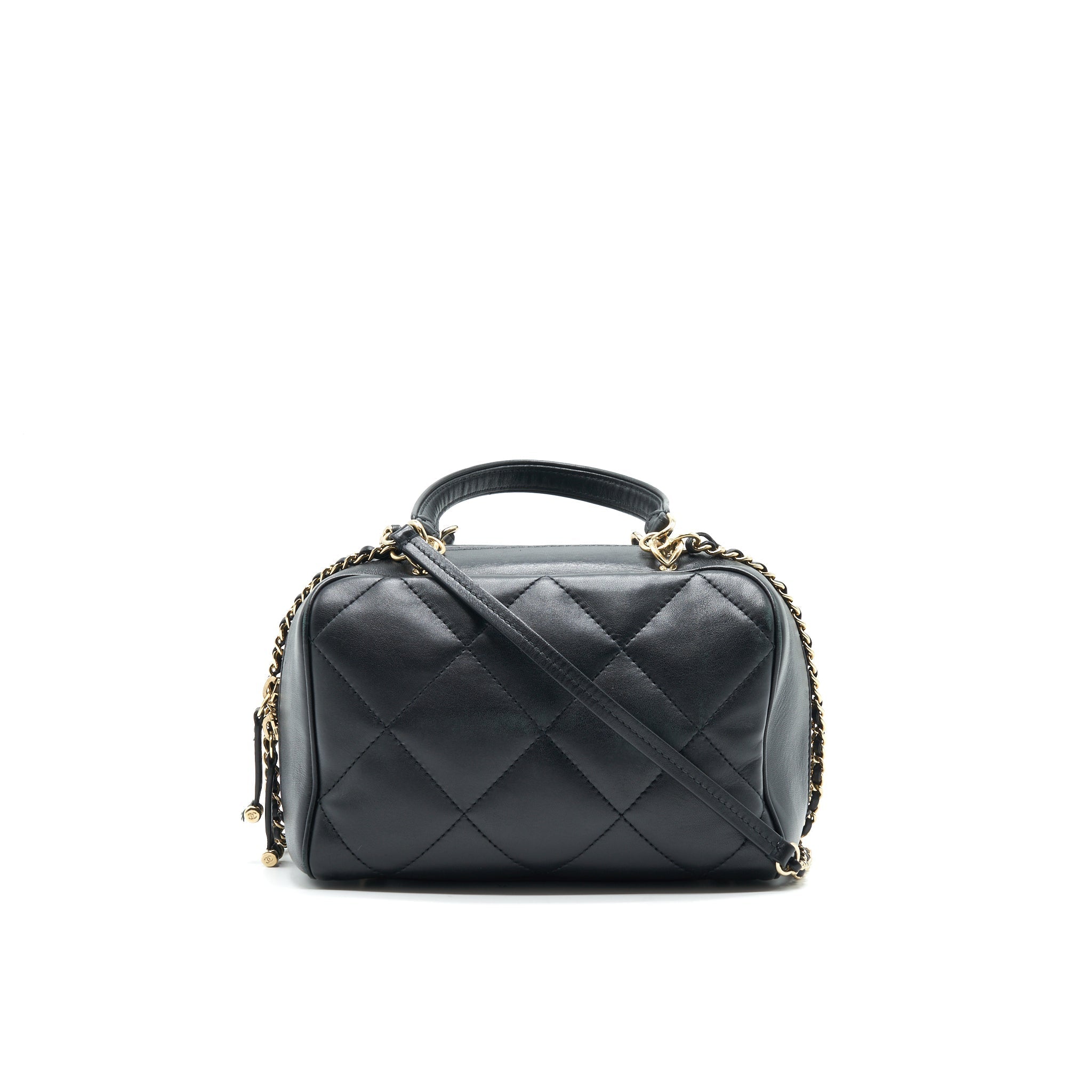 CHANEL BLACK LAMBSKIN BOWLING BAG GHW