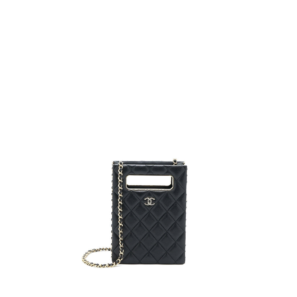 CHANEL VERTICAL EVENING CHAIN BAG CAVIAR BLACK LGHW (MICROCHIP)
