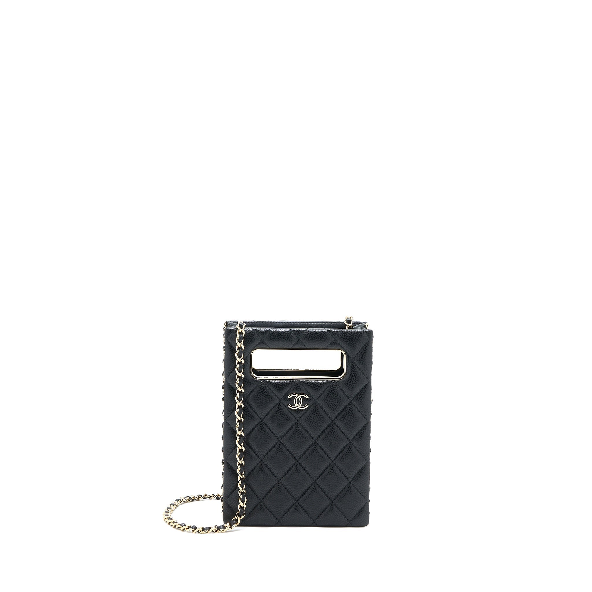 CHANEL VERTICAL EVENING CHAIN BAG CAVIAR BLACK LGHW (MICROCHIP)