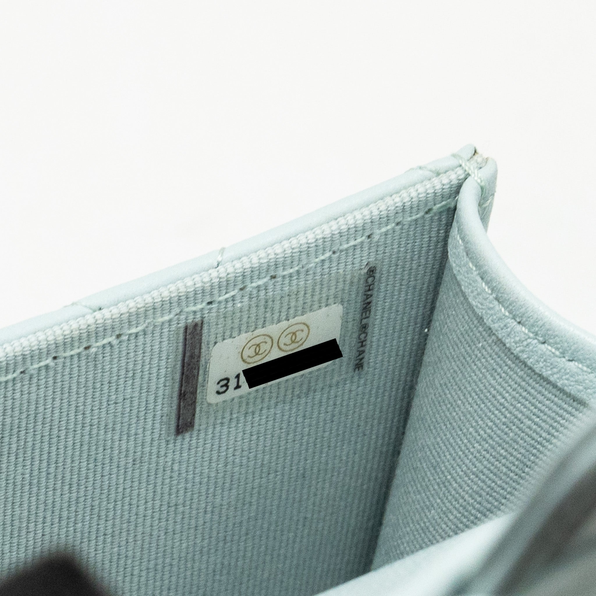CHANEL TOP HANDLE MINI FLAP CLUTCH WITH CHAIN LAMBSKIN LIGHT BLUE LGHW