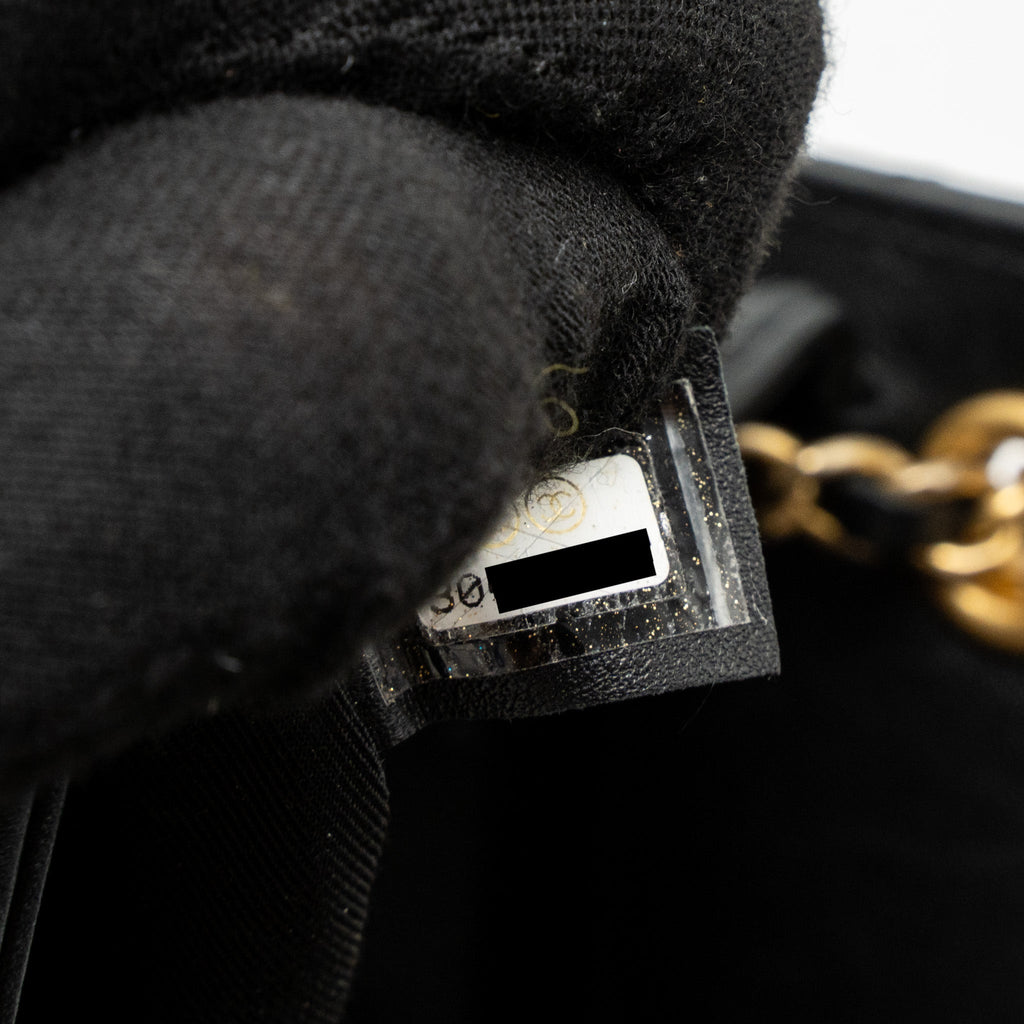 CHANEL GIANT CC LOGO MINI TOTE BAG LAMBSKIN BLACK GHW