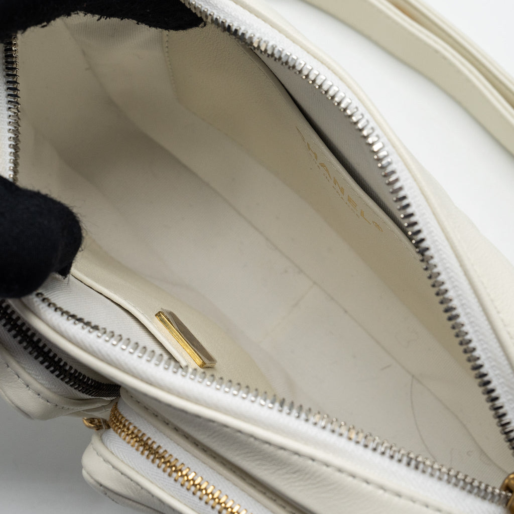 CHANEL SMALL CAMERA BAG CALFSKIN WHITE MULTICOLOUR HARDWARE(MICROCHIP)