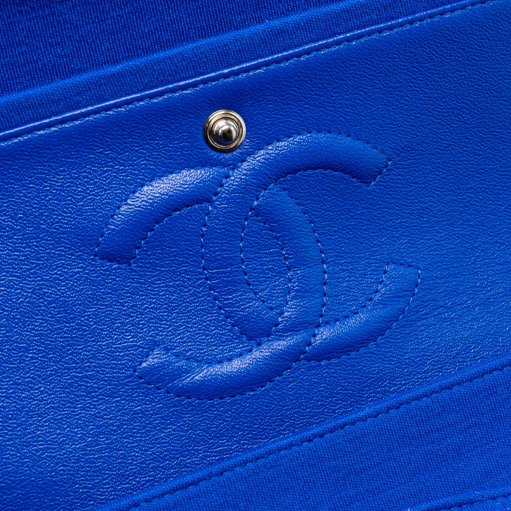 CHANEL MEDIUM CLASSIC DOUBLE FLAP BAG FABRIC BLUE SHW