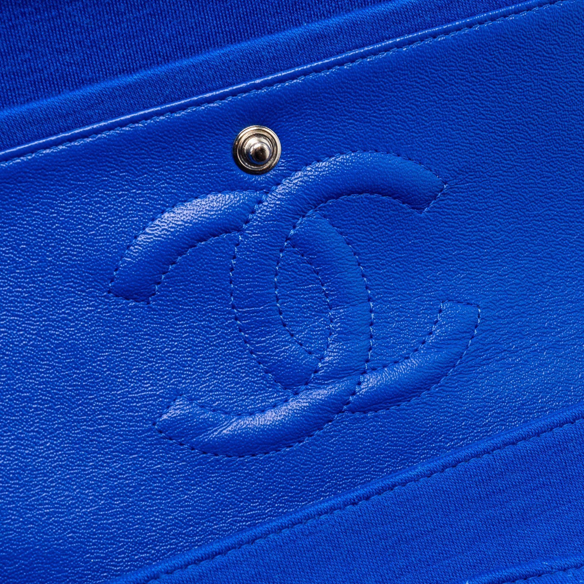 CHANEL MEDIUM CLASSIC DOUBLE FLAP BAG FABRIC BLUE SHW