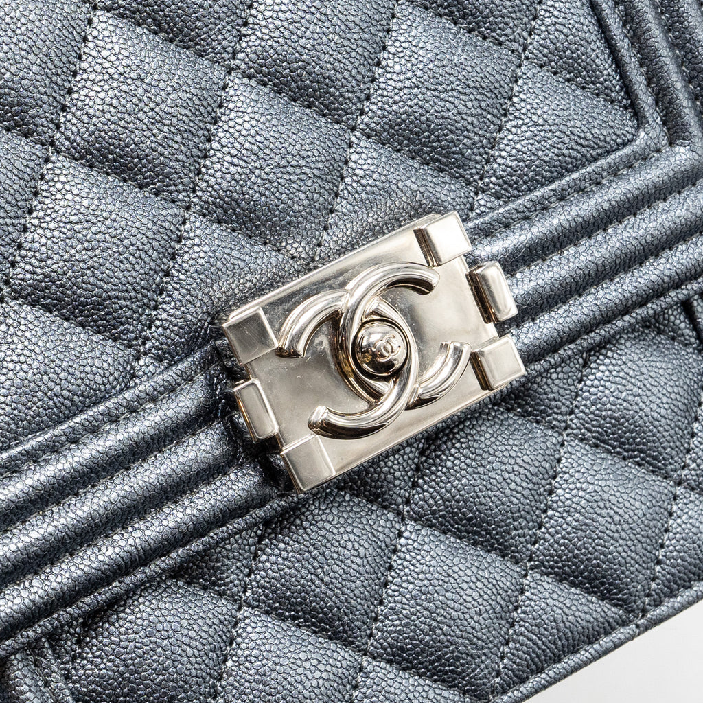 CHANEL NORTH SOUTH BOY BAG CAVIAR METALLIC GREY SHW