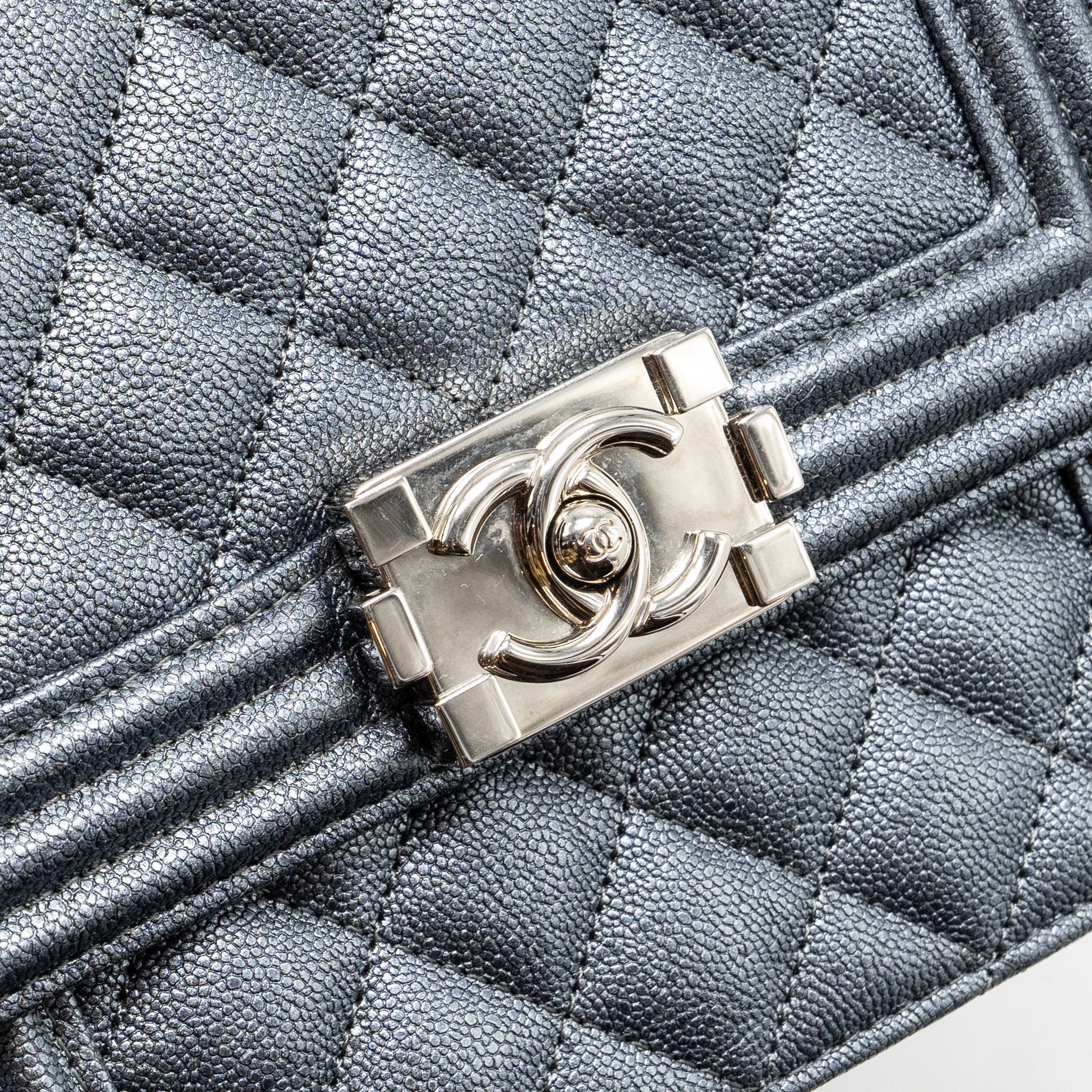 CHANEL NORTH SOUTH BOY BAG CAVIAR METALLIC GREY SHW