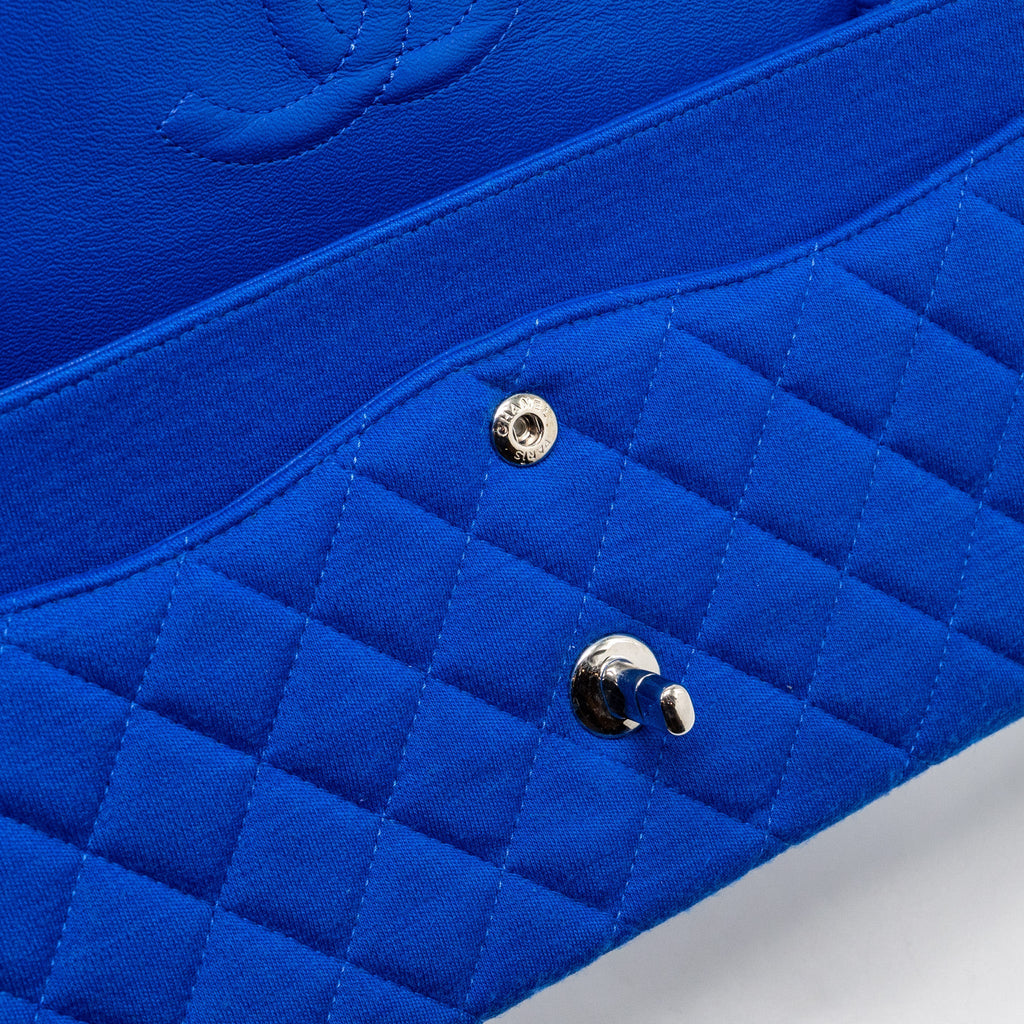 CHANEL MEDIUM CLASSIC DOUBLE FLAP BAG FABRIC BLUE SHW