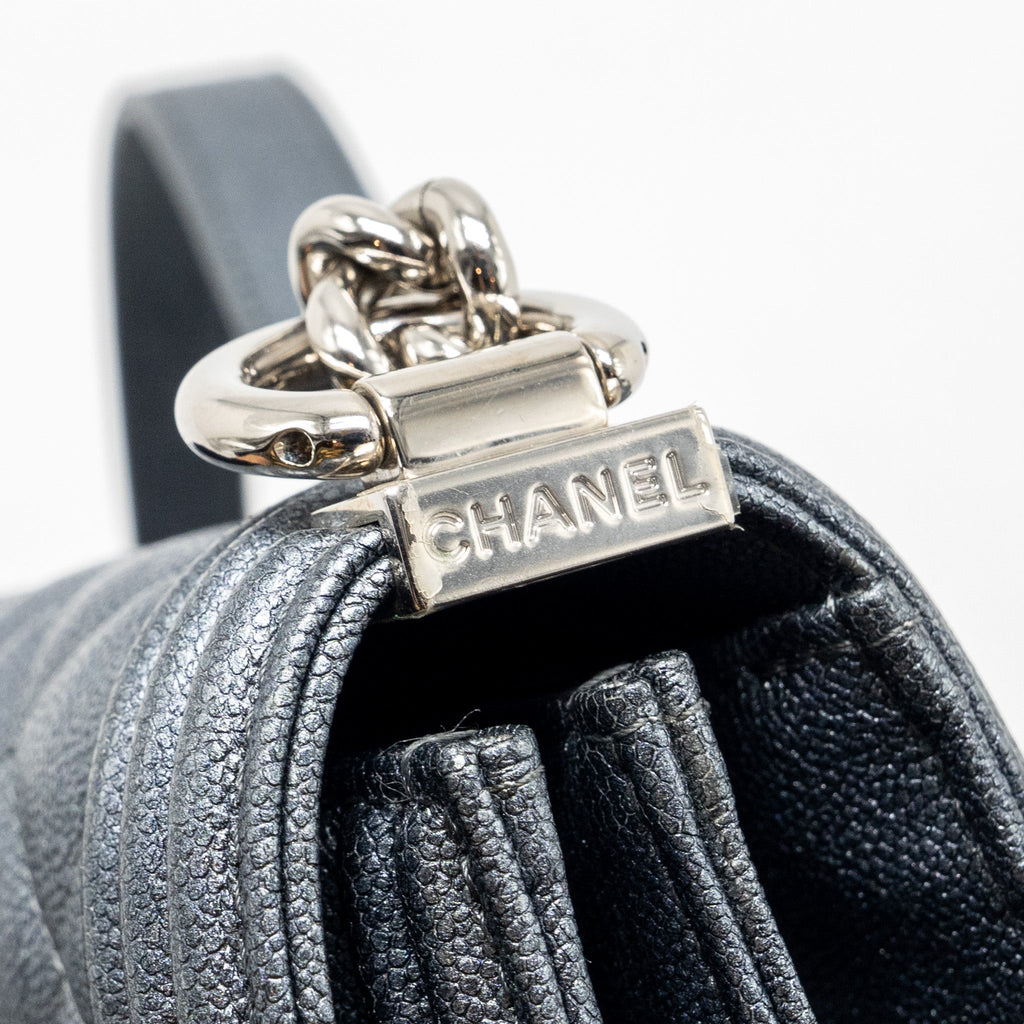 CHANEL NORTH SOUTH BOY BAG CAVIAR METALLIC GREY SHW
