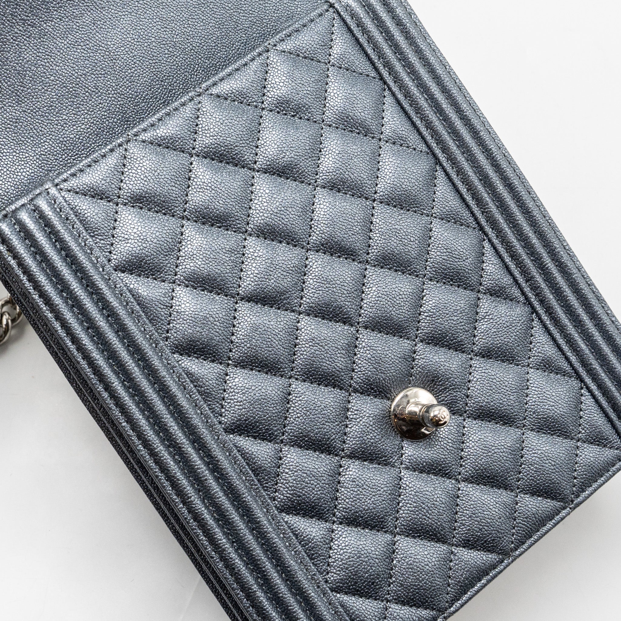 CHANEL NORTH SOUTH BOY BAG CAVIAR METALLIC GREY SHW