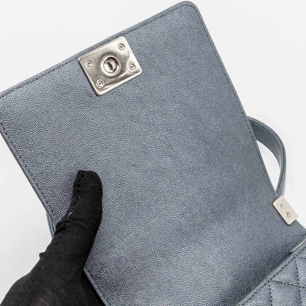 CHANEL NORTH SOUTH BOY BAG CAVIAR METALLIC GREY SHW