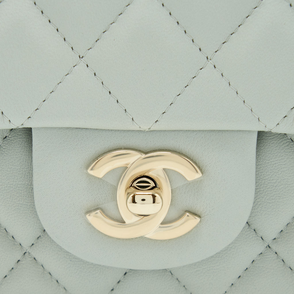 CHANEL 23C MINI RECTANGULAR FLAP BAG LAMBSKIN LIGHT GREY LGHW (MICROCHIP)