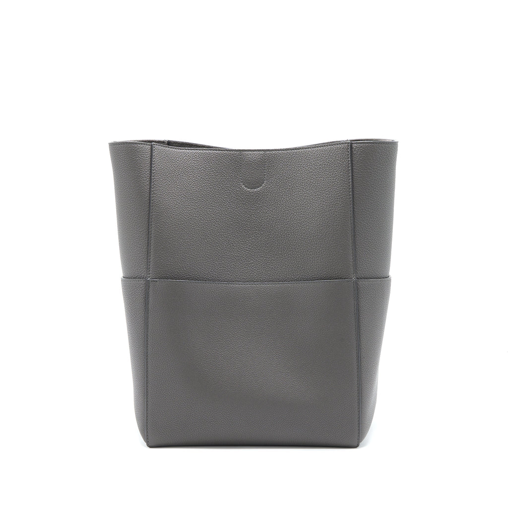 CELINE SANGLE BUCKET BAG GRAINED CALFSKIN GREY GHW