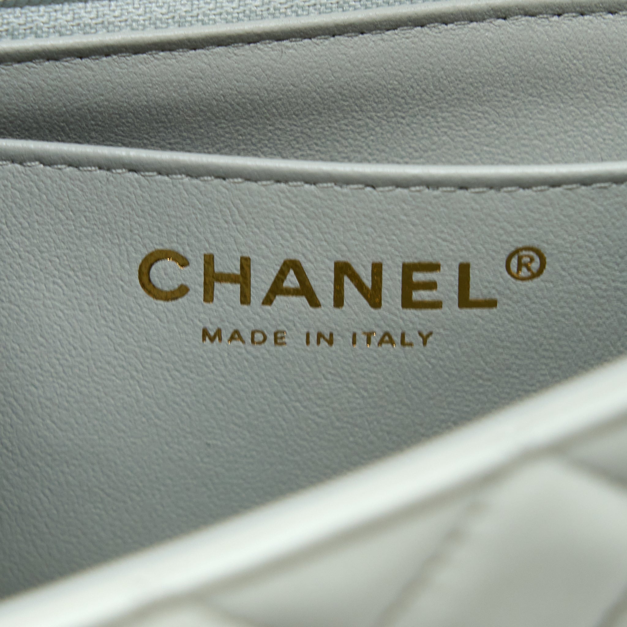 CHANEL 23C MINI RECTANGULAR FLAP BAG LAMBSKIN LIGHT GREY LGHW (MICROCHIP)