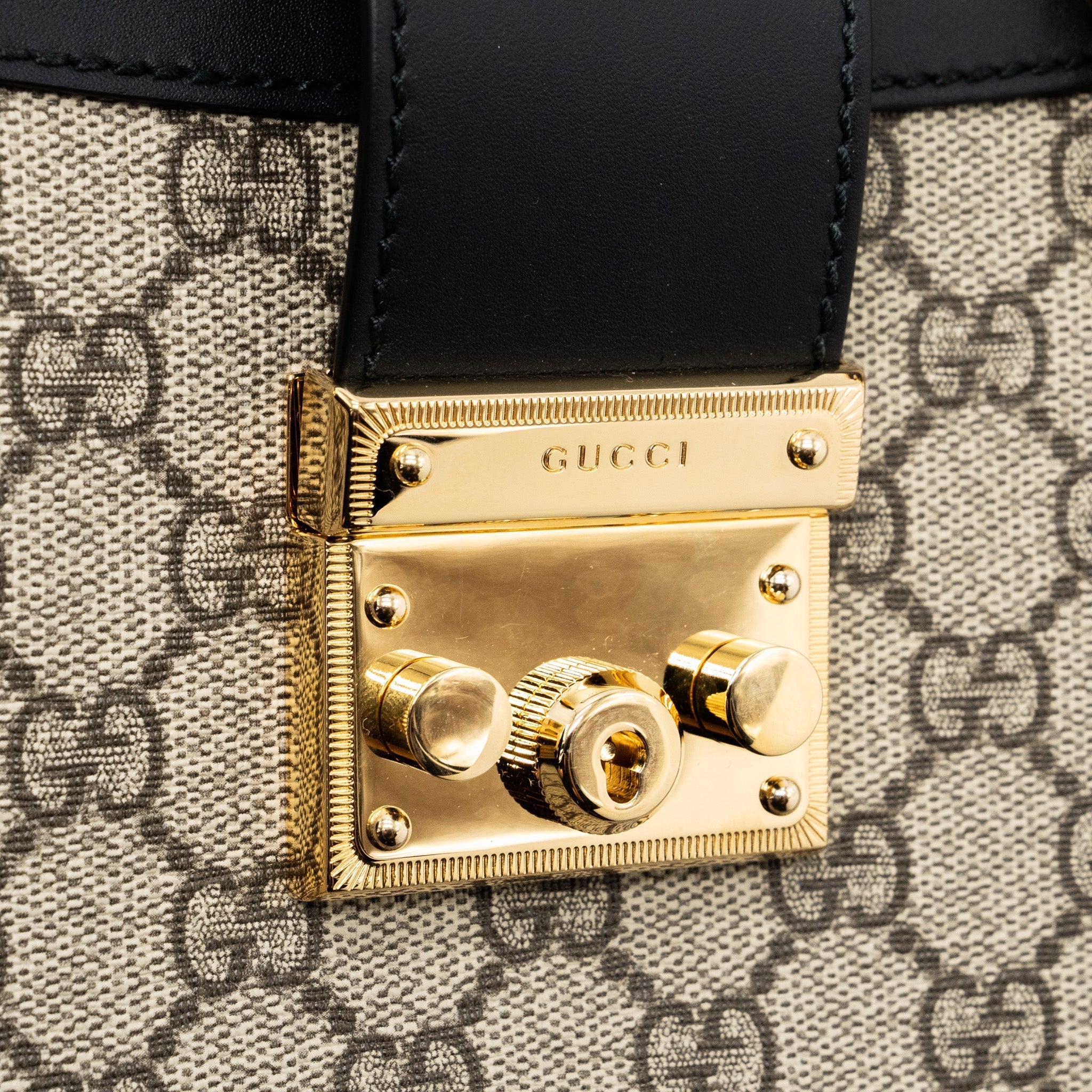 GUCCI SMALL GG PADLOCK SHOULDER BAG GG SUPREME CANVAS BLACK GHW