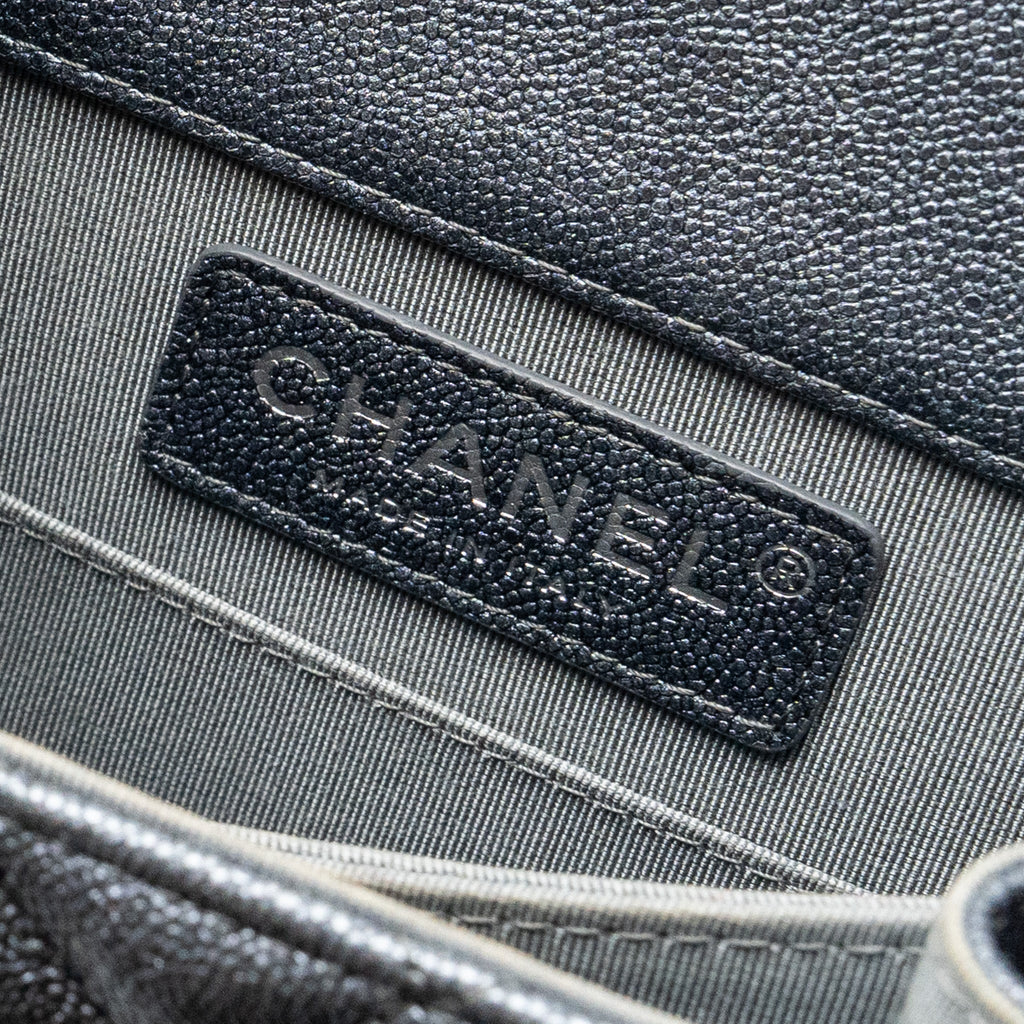CHANEL NORTH SOUTH BOY BAG CAVIAR METALLIC GREY SHW