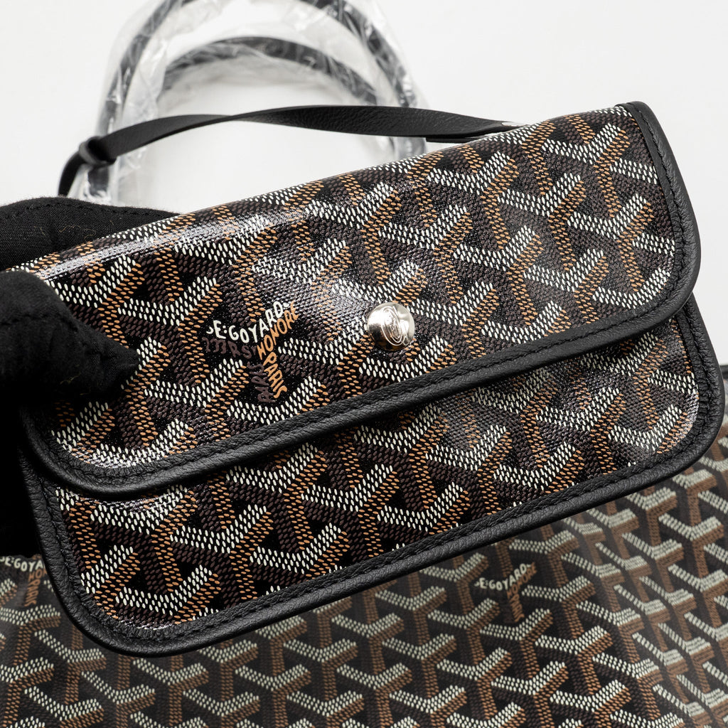 GOYARD SAINT LOUIS PM BAG GOYARDINE CANVAS/CALFSKIN BLACK SHW