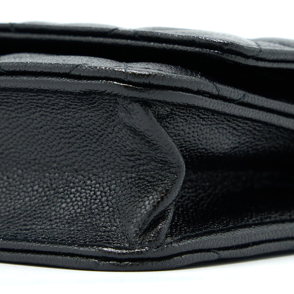 CHANEL 22B DETAIL CC LOGO WALLET ON CHAIN CAVIAR BLACK LGHW (MICROCHIP)
