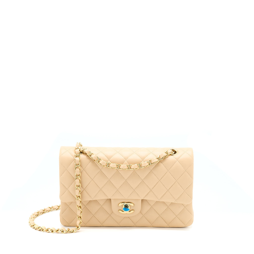 CHANEL MEDIUM CLASSIC FLAP BAG LAMBSKIN BEIGE LGHW (MICROCHIP)
