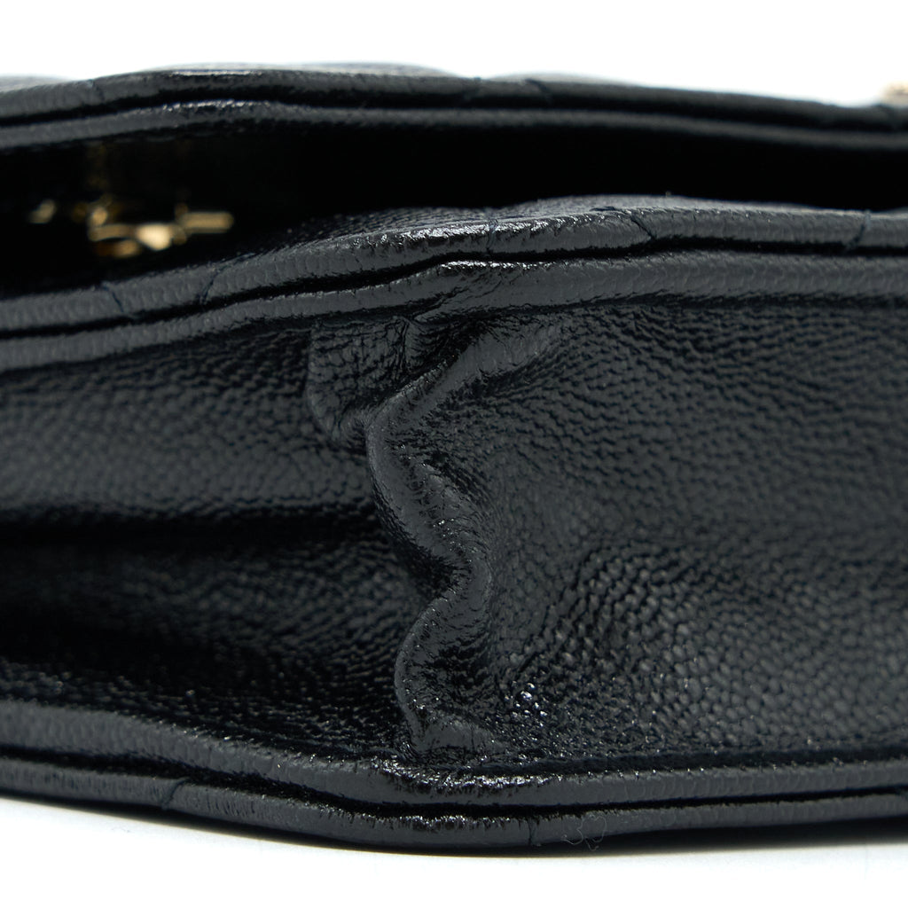 CHANEL 22B DETAIL CC LOGO WALLET ON CHAIN CAVIAR BLACK LGHW (MICROCHIP)
