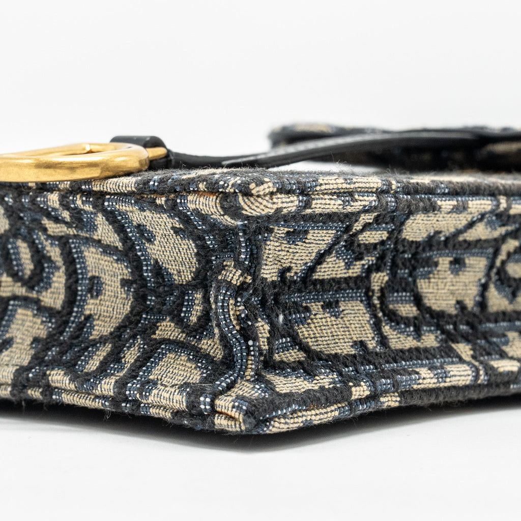 DIOR SADDLE PHONE POUCH BLUE OBLIQUE JACQUARD GHW