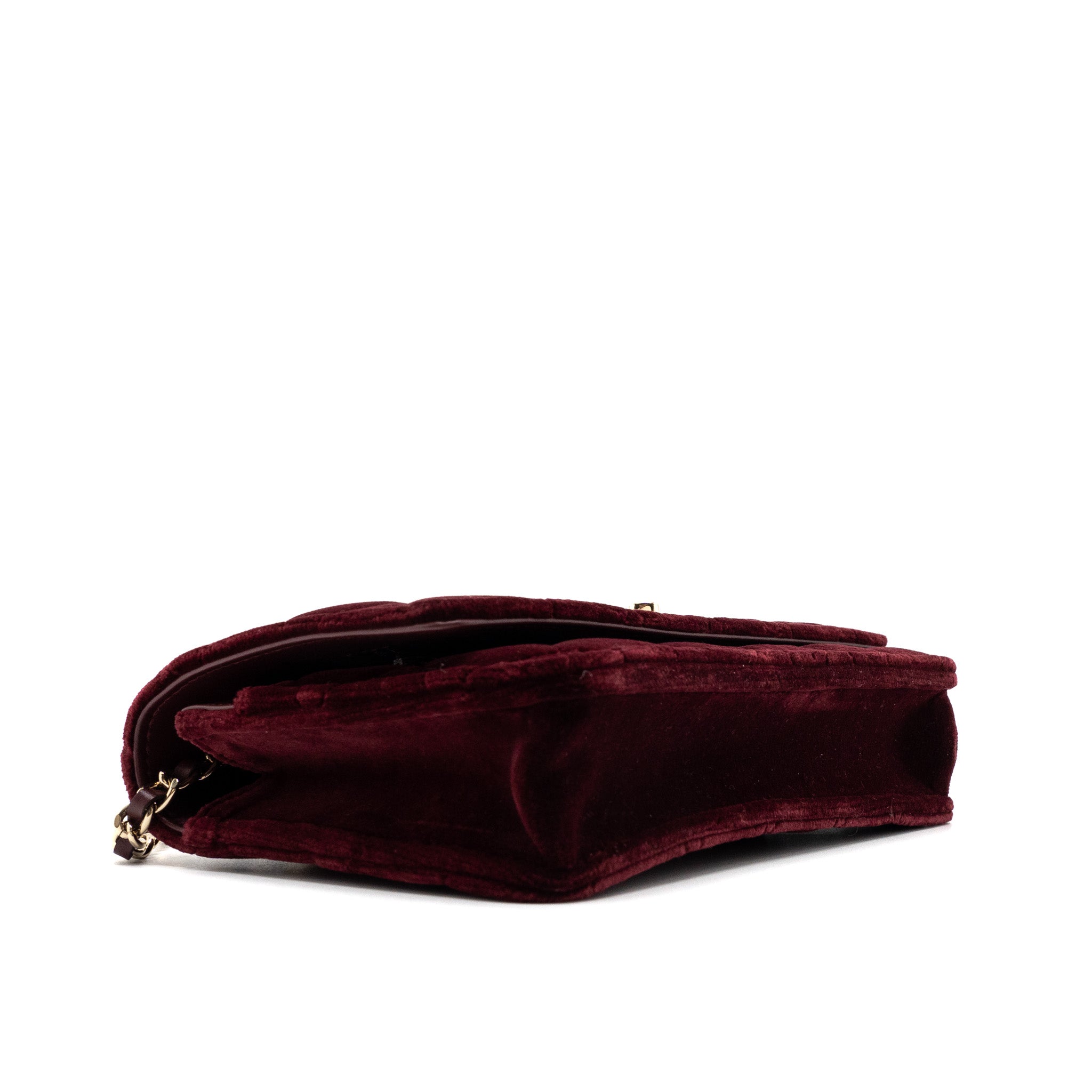 CHANEL CRYSTAL PEARL CRUSH WALLET ON CHAIN VELVET BURGUNDY LGHW