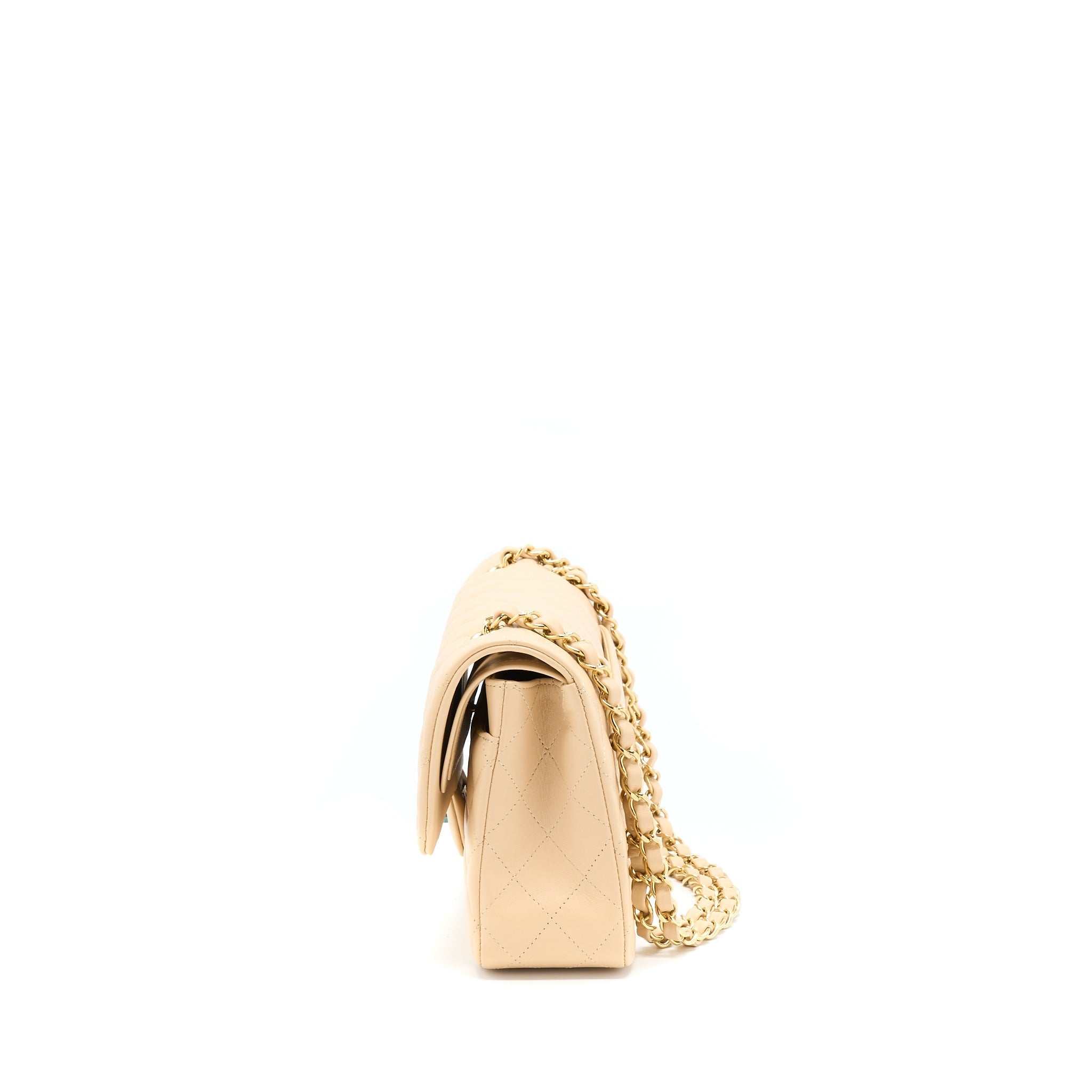 CHANEL MEDIUM CLASSIC FLAP BAG LAMBSKIN BEIGE LGHW (MICROCHIP)