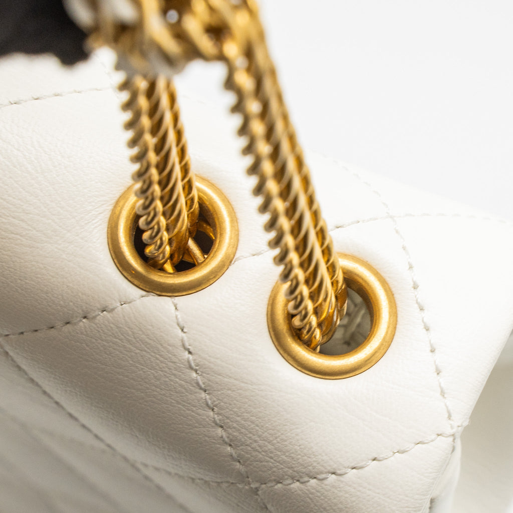 CHANEL FLAP BAG WITH DETAILED CC LOGO CALFSKIN WHITE BRUSHED GHW